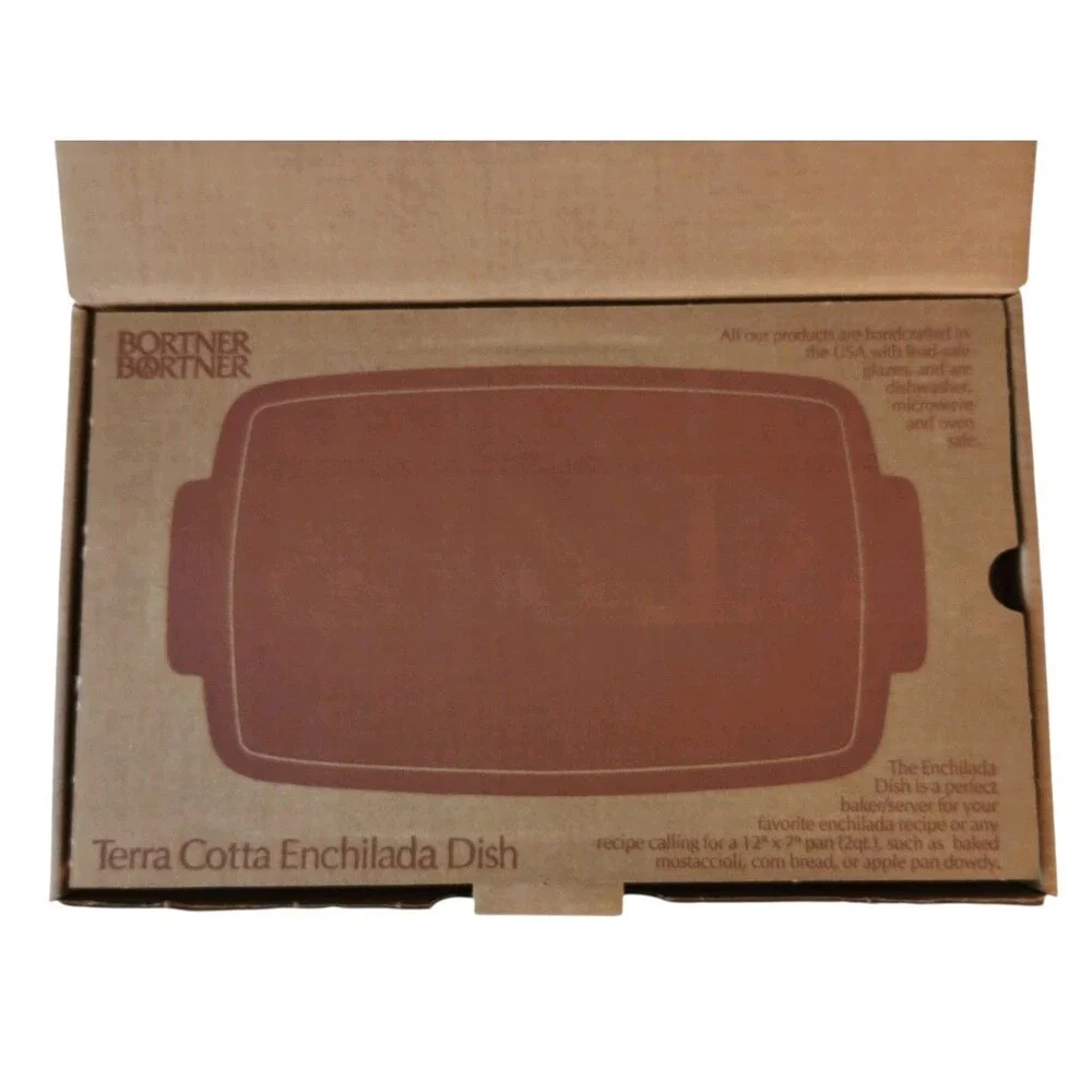 Bortner & Bortner Terra Cotta Enchilada Pan Dish Blue Glaze 12